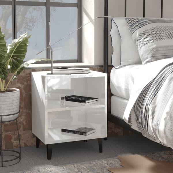 vidaXL sengeborde 2 stk. med metalben 40x30x50 cm hvid højglans