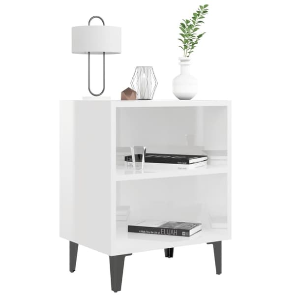 vidaXL sengeborde 2 stk. med metalben 40x30x50 cm hvid højglans