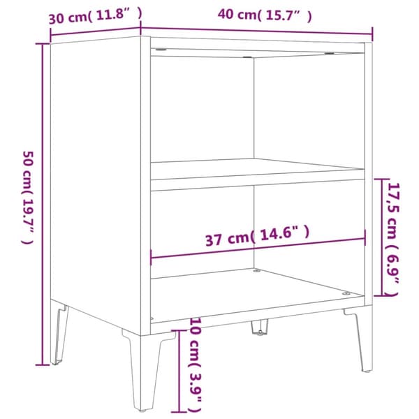 vidaXL sengeborde 2 stk. med metalben 40x30x50 cm hvid højglans