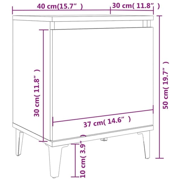 vidaXL sengeskab med metalben 40x30x50 cm hvid