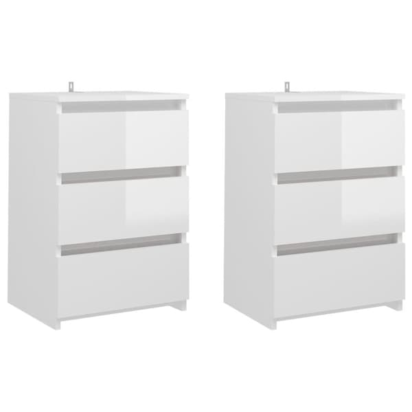 vidaXL natborde 2 stk. 40x35x62,5 cm spånplade hvid højglans