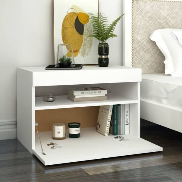 vidaXL Sängbord med LED-belysning 2 st vit 60x35x40 cm konstruerat trä