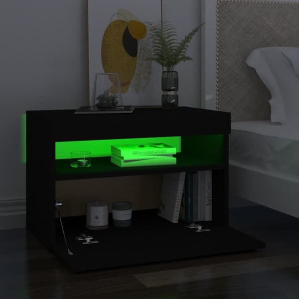 vidaXL Sängbord LED-belysning 2 st svart 60x35x40 cm konstruerat trä