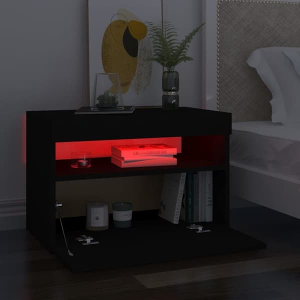 vidaXL Sängbord LED-belysning 2 st svart 60x35x40 cm konstruerat trä