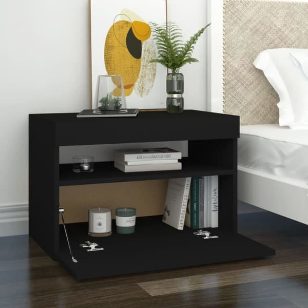 vidaXL Sängbord LED-belysning 2 st svart 60x35x40 cm konstruerat trä