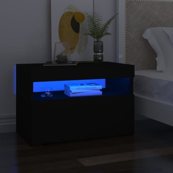 vidaXL Sängbord LED-belysning 2 st svart 60x35x40 cm konstruerat trä