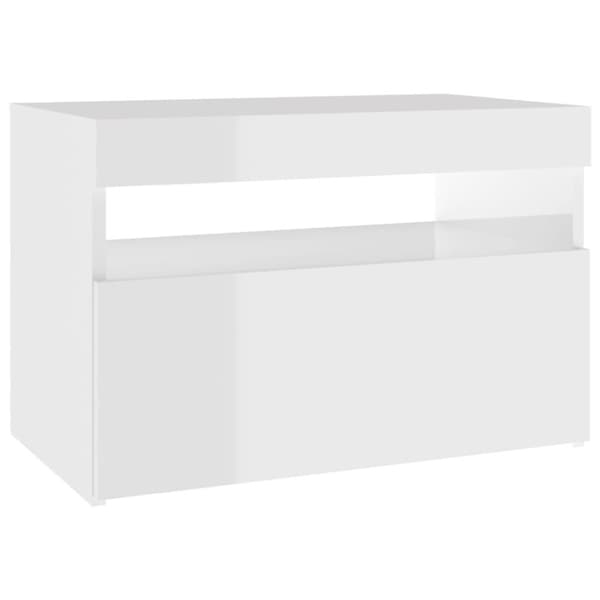 vidaXL Yöpöytä LED-valoilla korkeakiilto valkoinen 60x35x40 cm