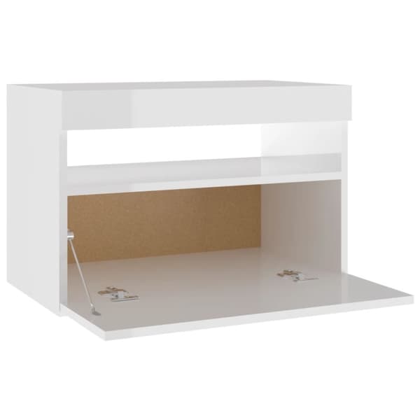 vidaXL Yöpöytä LED-valoilla korkeakiilto valkoinen 60x35x40 cm
