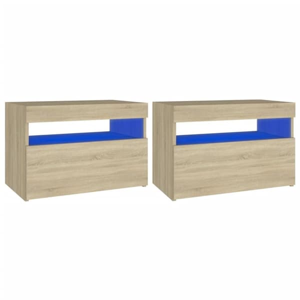 vidaXL Yöpöytä LED-valoilla 2 kpl Sonoma-tammi 60x35x40 cm