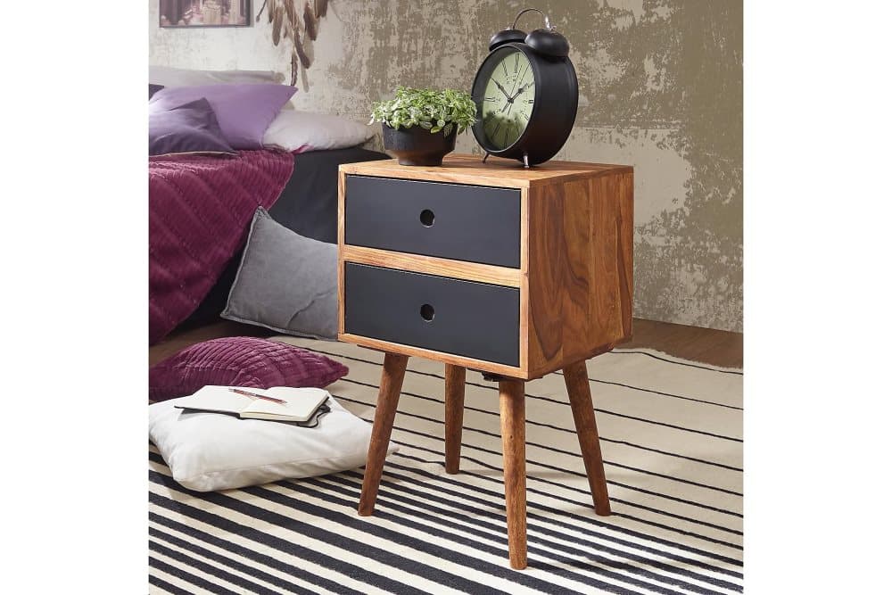 LOSIEWSKI Sängbord 40 cm med Förvaring 2 Lådor Massivt Trä/S