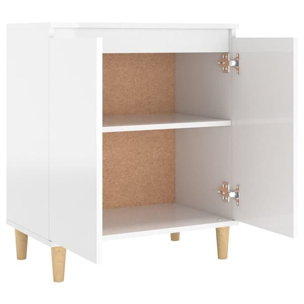 vidaXL skænk med massive træben 60x35x70 cm spånplade hvid højglans