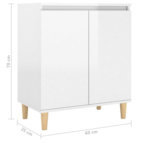 vidaXL skænk med massive træben 60x35x70 cm spånplade hvid højglans
