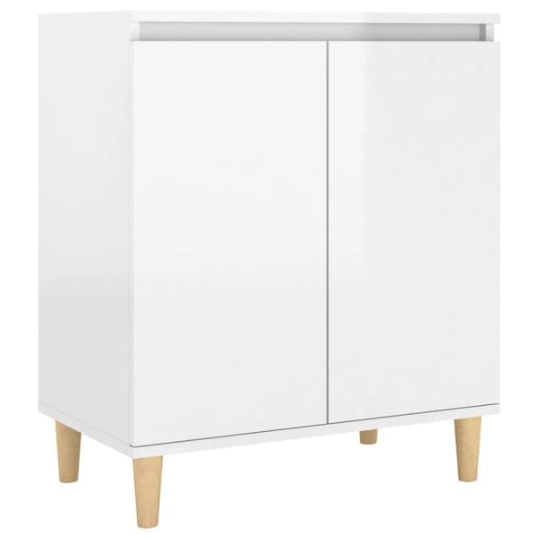 vidaXL Skjenk med ben i heltre høyglans hvit 60x35x70 cm sponplate