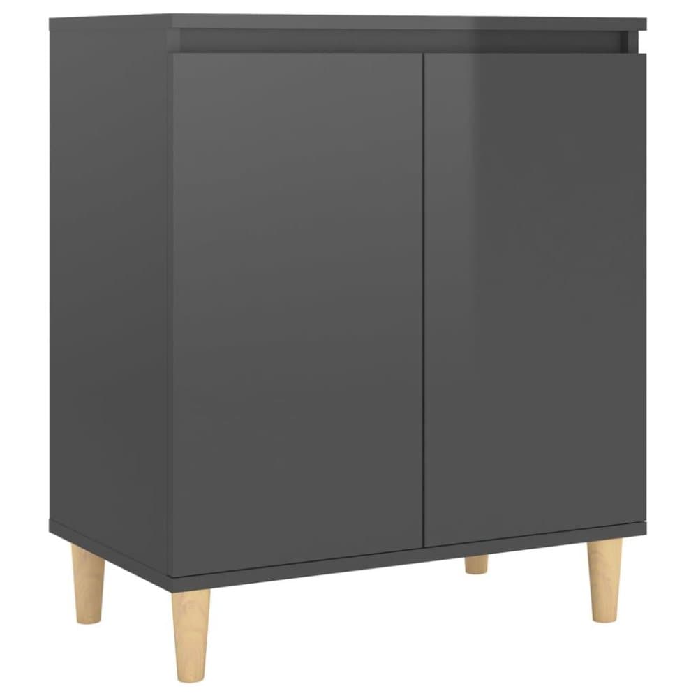 vidaXL Skänk massiva träben grå högglans 60x35x70 cm spånskiva