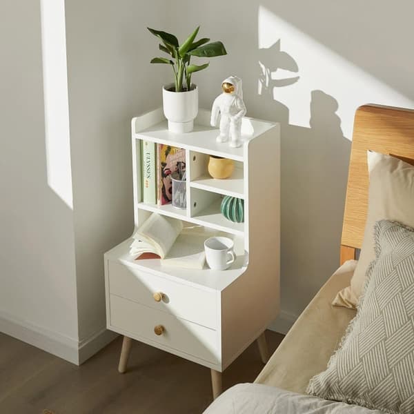 SoBuy Nattduksbord med 2 lådor,Soffbord,Sidobord,Sängbord,FBT100-W