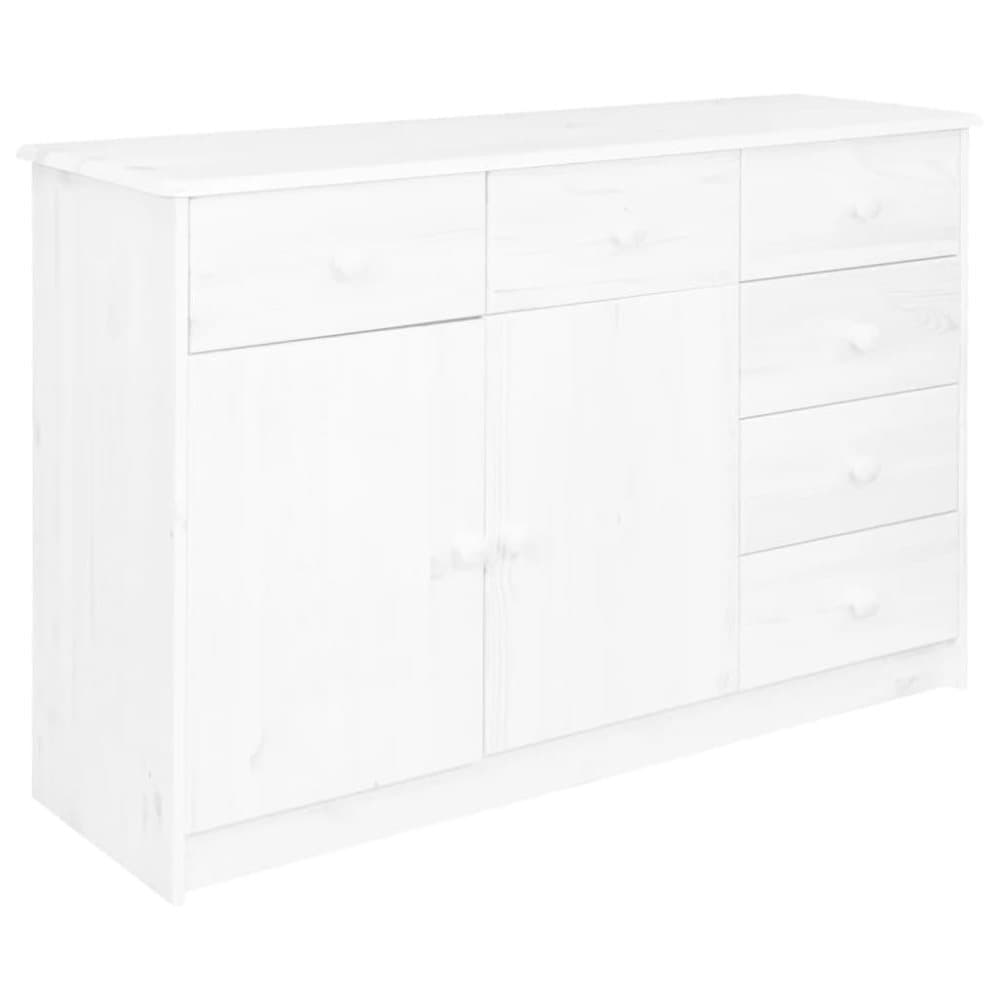 vidaXL Skänk med 6 lådor vit 113x35x73 cm massiv furu