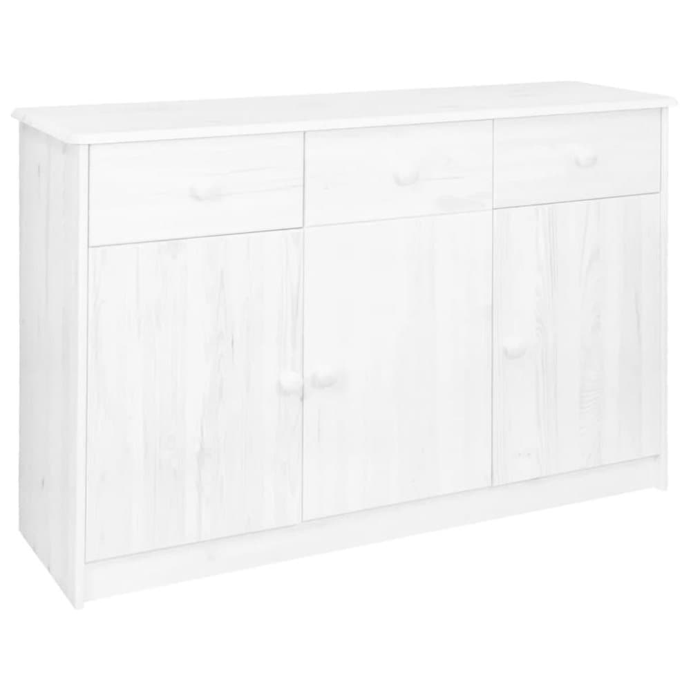 vidaXL Skänk med 3 lådor vit 113x35x73 cm massiv furu