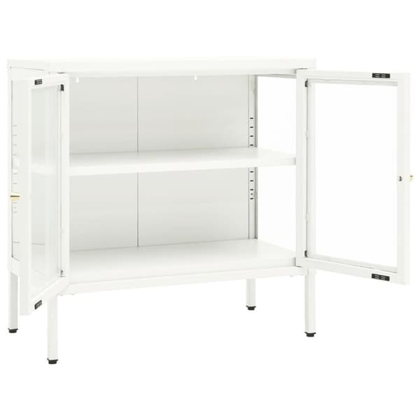 vidaXL skænk 70x35x70 cm stål og glas hvid