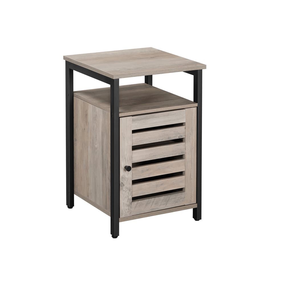 Segenns sängbord - Sidobord - med hylla - för sovrum - Vardagsrum - 40 x 40 x 60 cm - Gallerdörr - Metall - Industriell design - Greige Svart