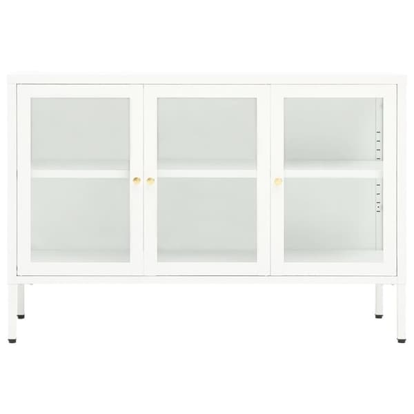 vidaXL skænk 105x35x70 cm stål og glas hvid