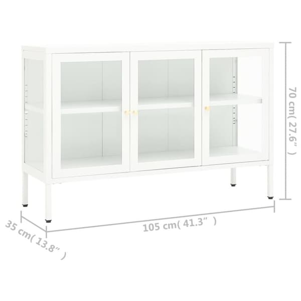 vidaXL skænk 105x35x70 cm stål og glas hvid
