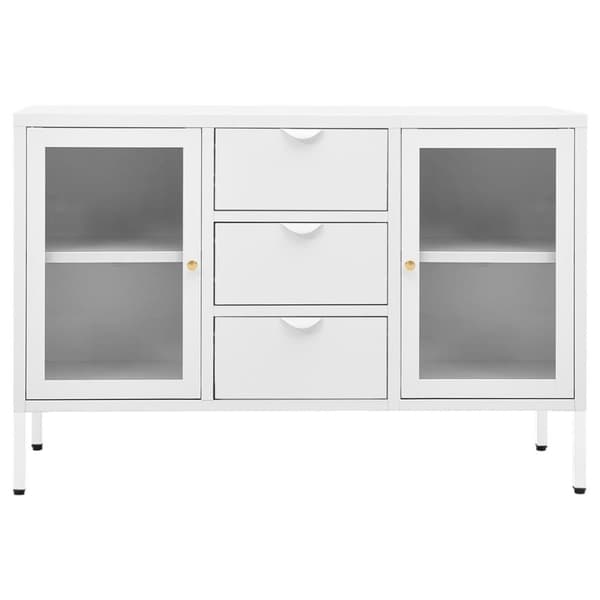 vidaXL Skänk vit 105x35x70 cm stål och härdat glas