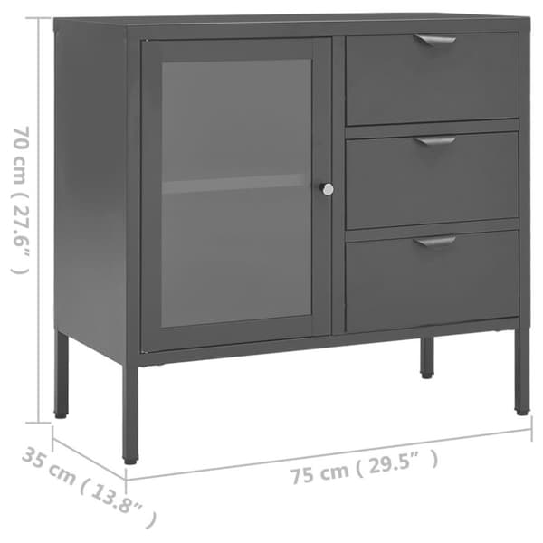 vidaXL Skjenk antrasitt 75x35x70 cm stål og herdet glass