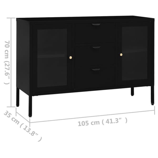 vidaXL skænk 105x35x70 cm stål og glas sort