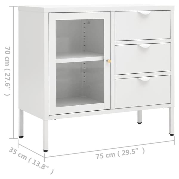 vidaXL Senkki valkoinen 75x35x70 cm teräs ja karkaistu lasi
