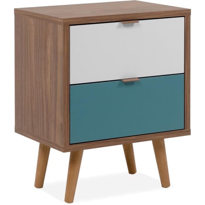 Rektangulärt sängbord med 2 lådor - I metall och massivt trä - Vintage Cuba libre - 40 x 30 52 cm