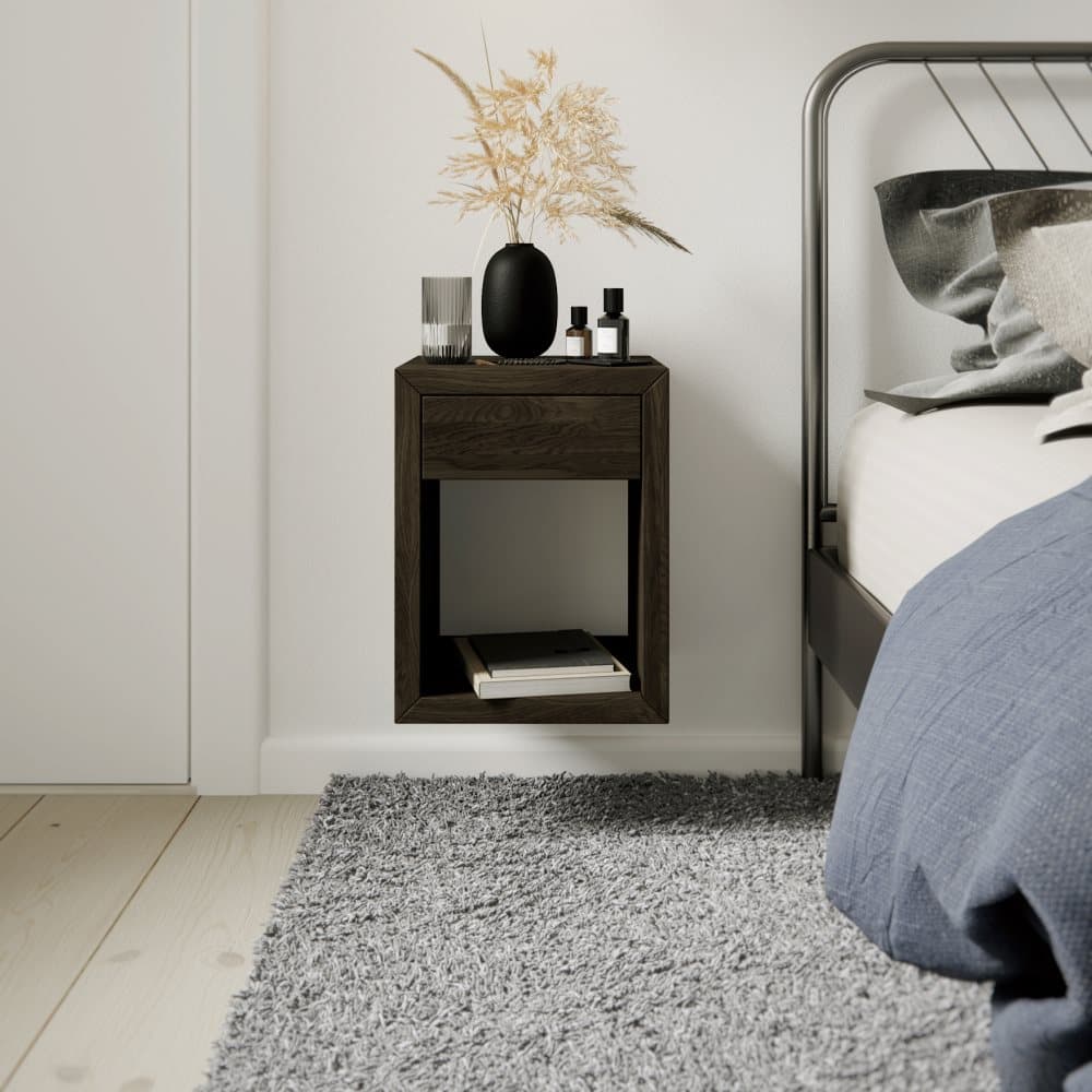 Sängbord HUGO med liten låda, svart bok