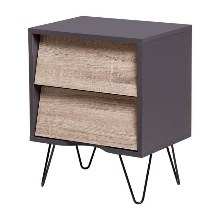 TOKYO sängbord med 2 lådor - Spånskiva med metallfötter - B 40 x D 30 x H 50 cm