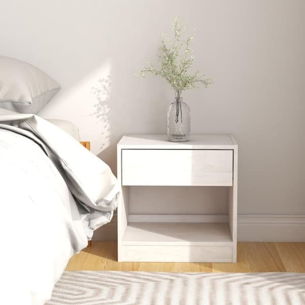 vidaXL sengebord 40x31x40 cm massivt fyrretræ hvid