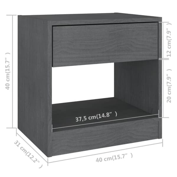 vidaXL Yöpöydät 2 kpl harmaa 40x31x40 cm täysi mänty