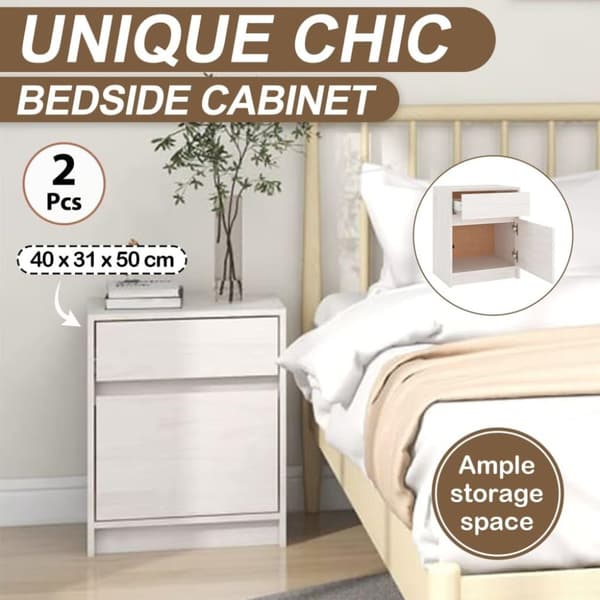 vidaXL Nattbord 2 stk hvit 40x31x50 cm heltre furu