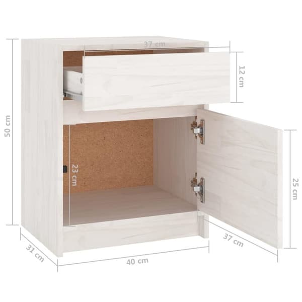 vidaXL Nattbord 2 stk hvit 40x31x50 cm heltre furu
