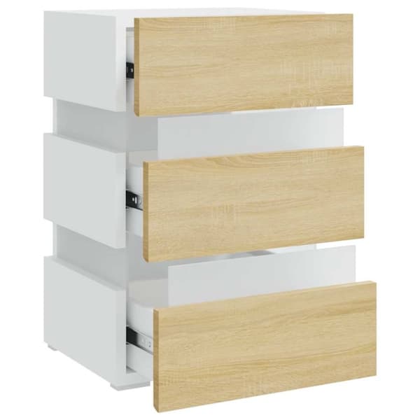 vidaXL sengebord med LED 45x35x67 cm konstrueret træ hvid og sonoma-eg
