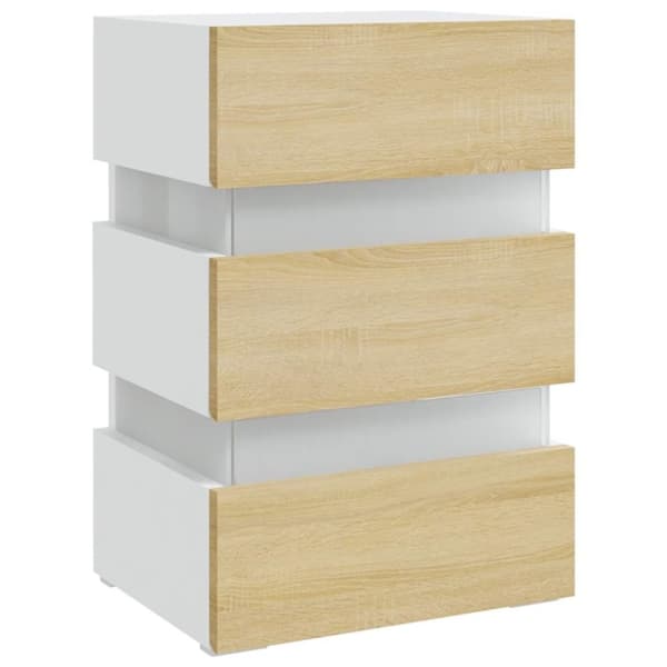 vidaXL sengebord med LED 45x35x67 cm konstrueret træ hvid og sonoma-eg