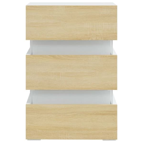 vidaXL sengebord med LED 45x35x67 cm konstrueret træ hvid og sonoma-eg
