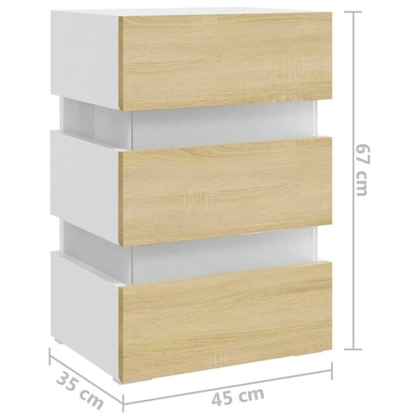 vidaXL sengebord med LED 45x35x67 cm konstrueret træ hvid og sonoma-eg