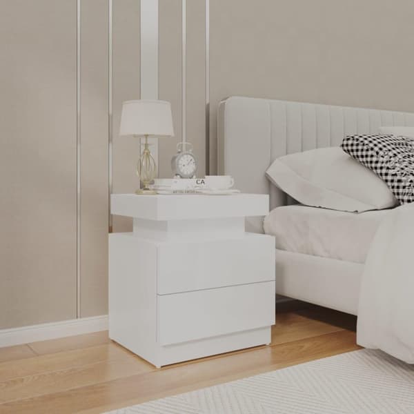 vidaXL sengeskab 45x35x52 cm spånplade hvid højglans
