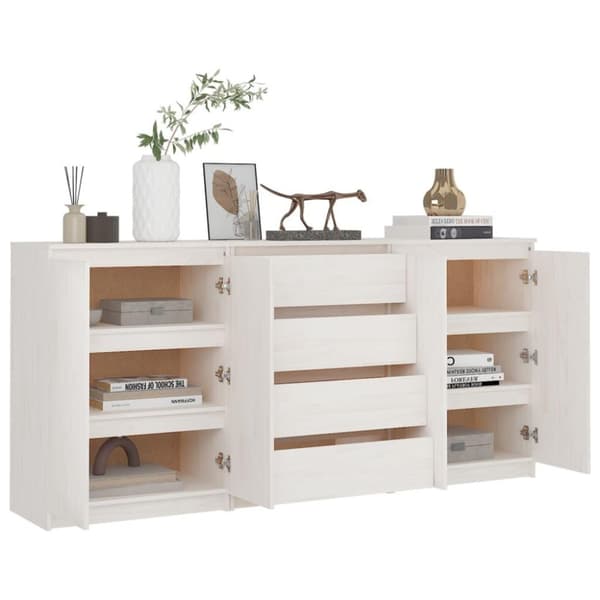 vidaXL Sideskap 3 stk hvit heltre furu