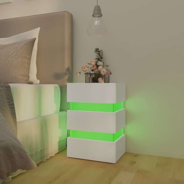 vidaXL Yöpöytä LED-valoilla valkoinen 45x35x67 cm tekninen puu