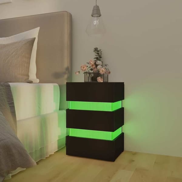 vidaXL LED-nattbord svart 45x35x67 cm konstruert tre