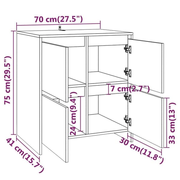 vidaXL Senkki ruskea tammi 70x41x75 cm lastulevy