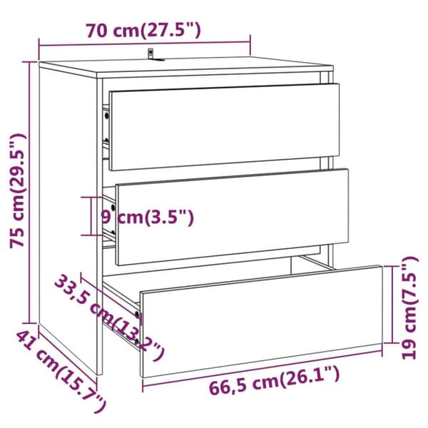 vidaXL Skjenk hvit 70x41x75 cm sponplate