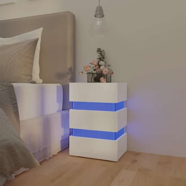 vidaXL Sängskåp LED vit högglans 45x35x67 cm konstruerat trä