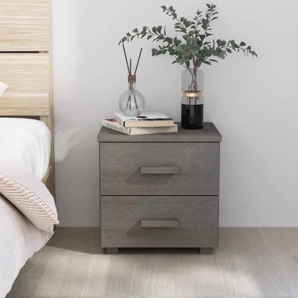 vidaXL sengeskab HAMAR 40x35x44,5 cm massivt fyrretræ lysegrå