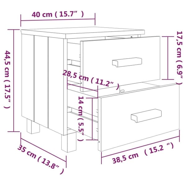 vidaXL Nattbord HAMAR honningbrun 40x35x44,5 cm heltre furu