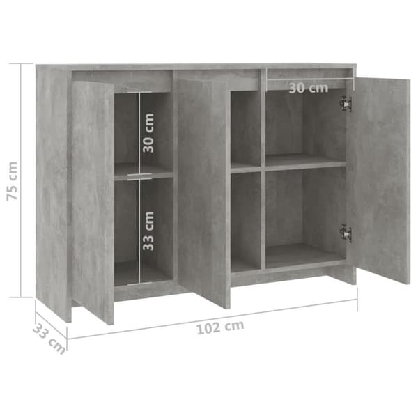 vidaXL Skänk betonggrå 102x33x75 cm konstruerat trä